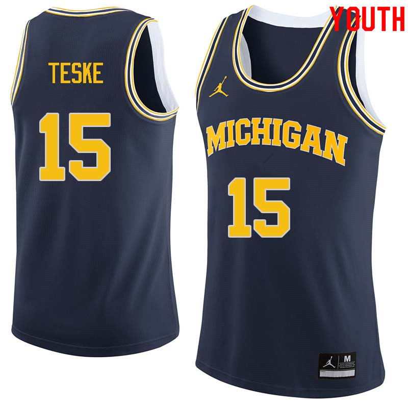 Youth #15 Jon Teske Michigan Wolverines College Basketball Jerseys Sale-Navy
